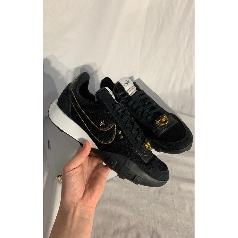 Nike Waffle Racer 2X Black Metallic Gold Astrology Pack Womans 5.5
